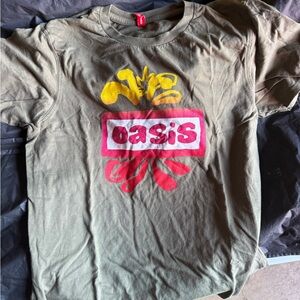 Oasis Olive Green Tee with Yellow and Red Design